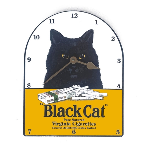 Horloge sur tôle émaillée BLACK CAT